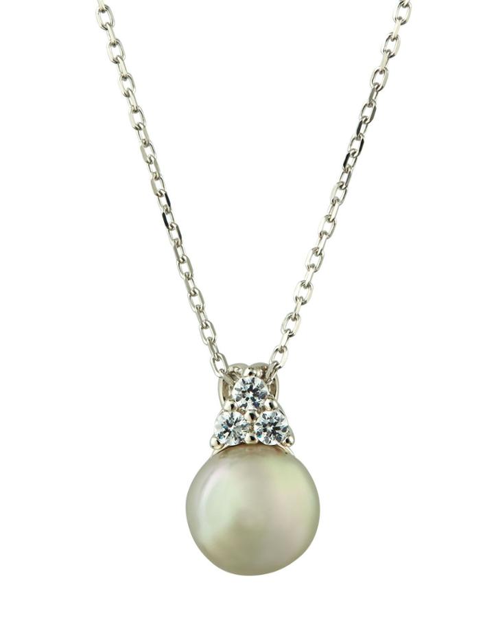 Cubic Zirconia & 12mm Pearly Pendant Necklace