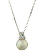 Cubic Zirconia & 12mm Pearly Pendant Necklace