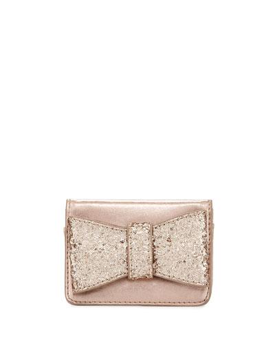Glitter Bow-embellished Snap Wallet, Rose Gold