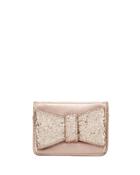 Glitter Bow-embellished Snap Wallet, Rose Gold