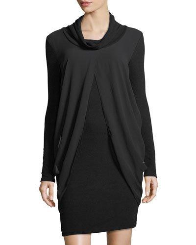 Chiffon-overlay Long-sleeve Dress