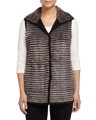 Mink-fur Drawstring Vest, Gray