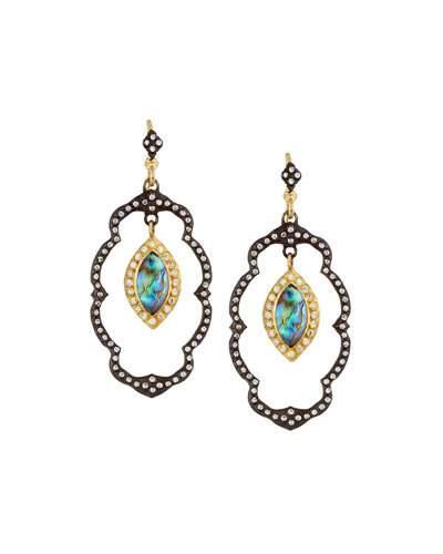 Old World Lotus Blue Topaz Doublet Dangle Earrings W/ Diamonds