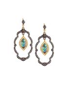 Old World Lotus Blue Topaz Doublet Dangle Earrings W/ Diamonds