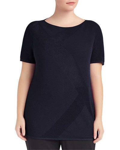 Drop-hem Mesh-stitch Sweater,