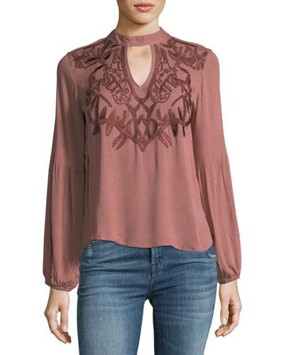 Choker Cutout Embroidered Blouse