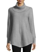 Neiman Marcus Cowl-neck Ribbed Sweater, Medium Heather, Women's, Size: Small,