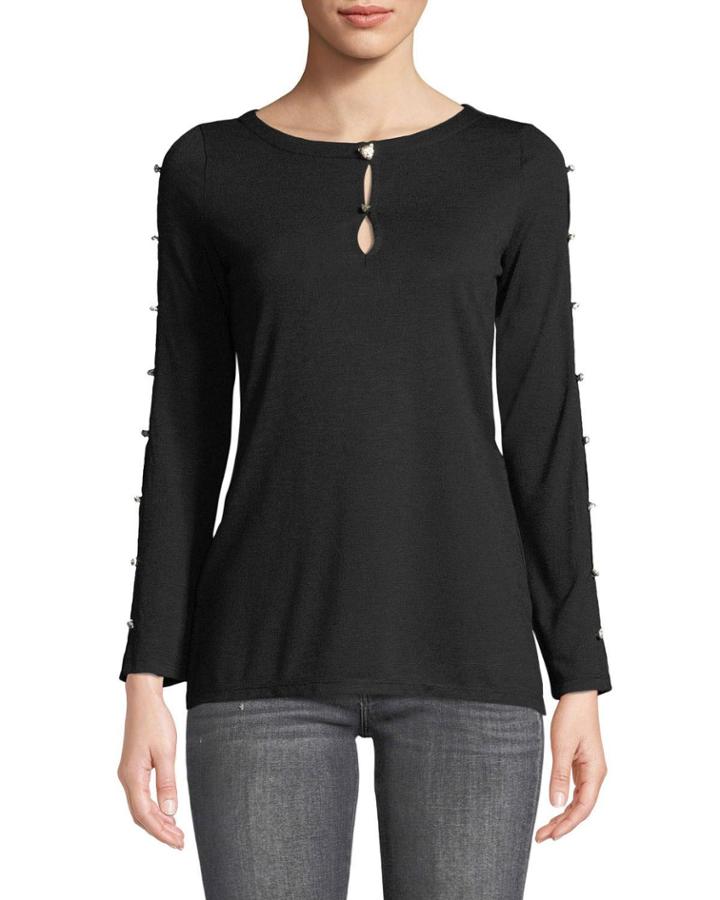Novelty Button Cutout-sleeve Top