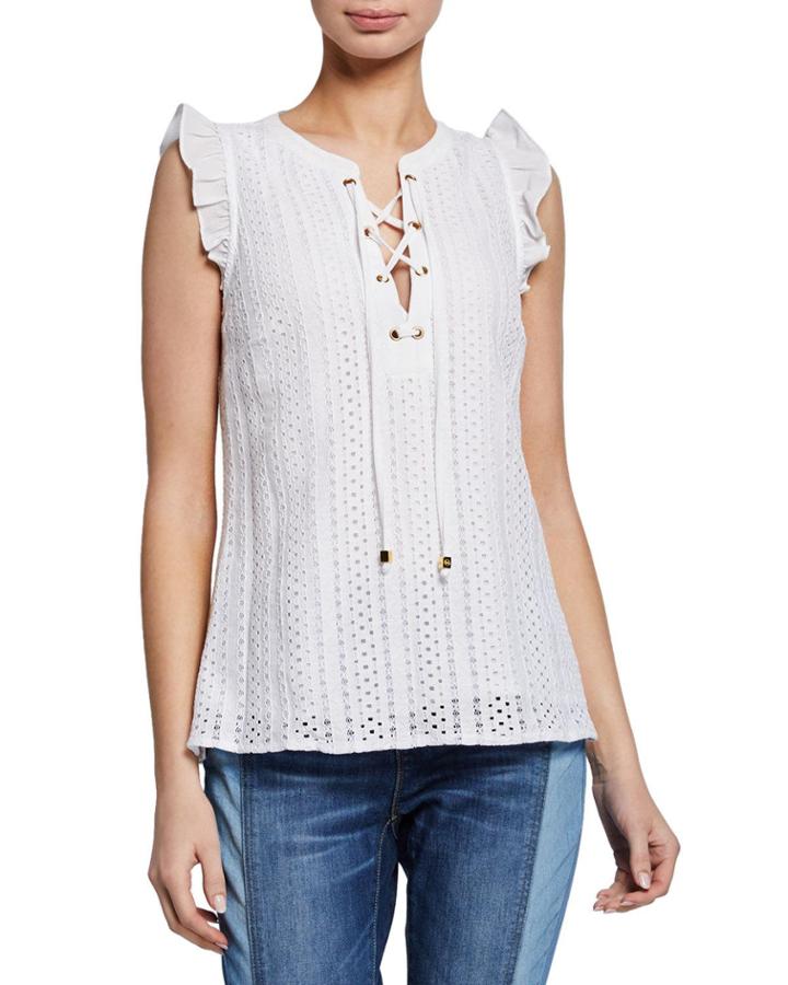 Lace-up Eyelet Ruffle Top