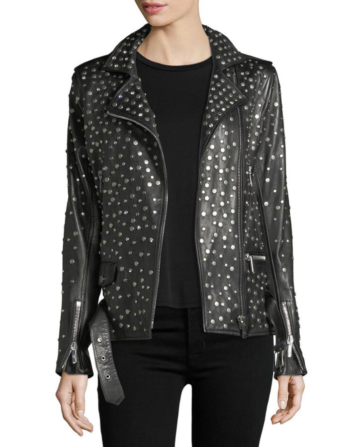 Galilee Nailhead-studded Oversized Leather Biker Jacket