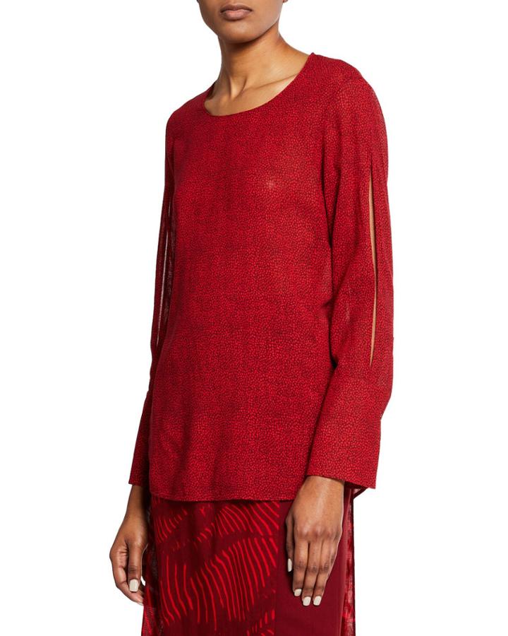 Vented-sleeve Dot-print Blouse