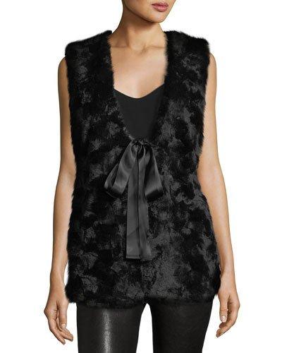 Faux-fur Ribbon-tie Vest