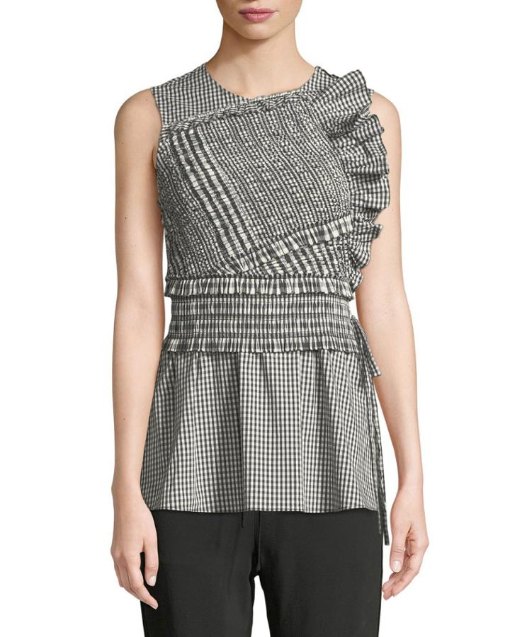 Gathered Gingham Ruffle Tank