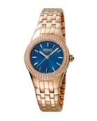 Women's 30mm Stainless Steel 3-hand Glitz Watch With Bracelet, Rose/blue