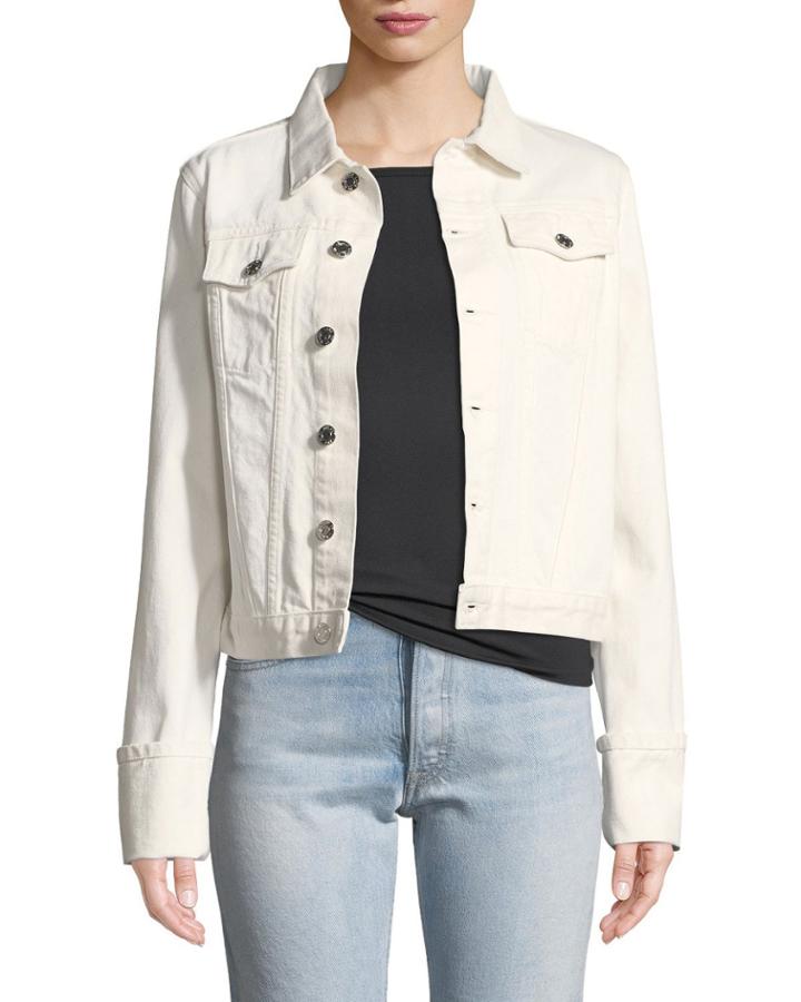 Calf-leather Denim-detail Jacket