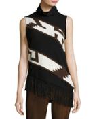 Southwester Intarsia Turtleneck Sweater, Black/brown