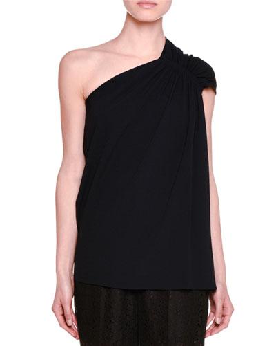 Gathered One-shoulder Top, Black