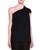 Gathered One-shoulder Top, Black
