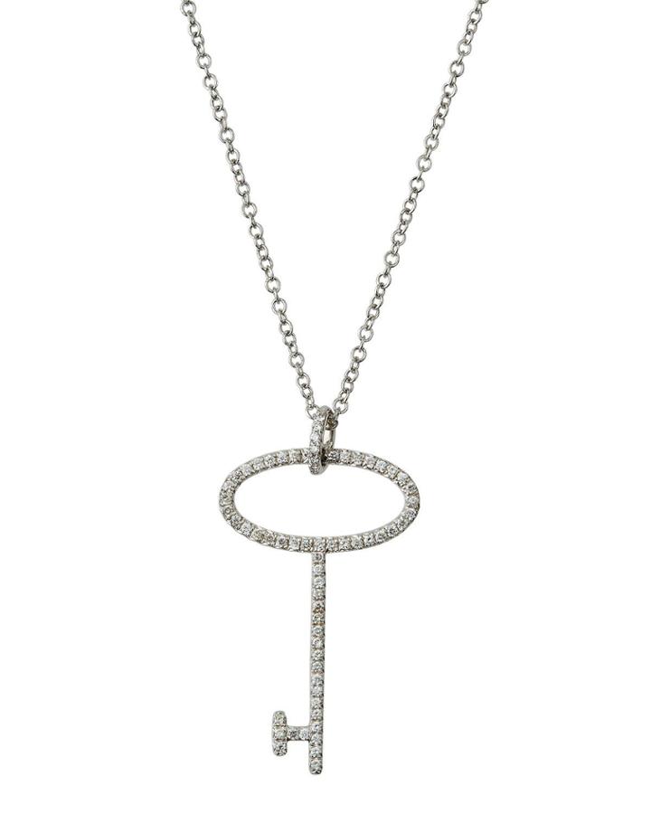 18k White Gold Diamond Key Pendant Necklace