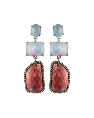 Triple Sapphire & Glass Ruby Drop Earrings