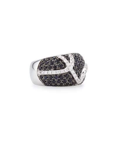 18k White Gold, Black Sapphire & Diamond Ring