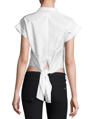 Ara Short-sleeve Poplin Tie-back Blouse, White