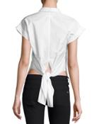 Ara Short-sleeve Poplin Tie-back Blouse, White