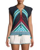 Cap-sleeve Lace-up Hand Crochet Top