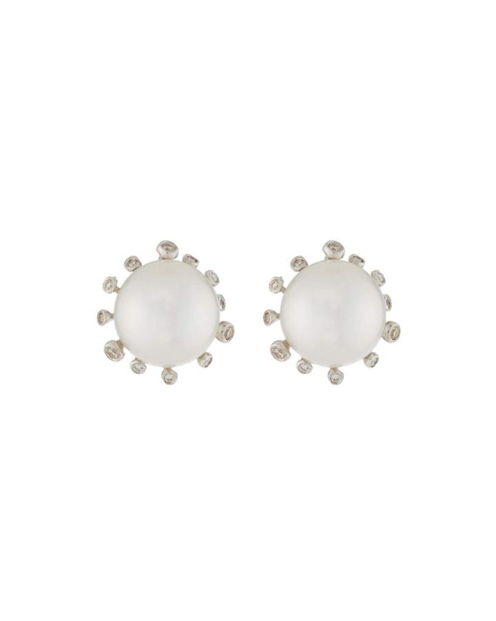 18k Diamond & Pearl Stud Earrings,