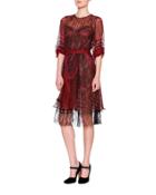 Ruffled Floral Plaid Dress W/lace Hem, Red