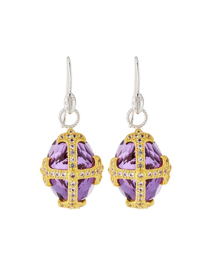 Fleur-over-stone Drop Earrings In Amethyst Quartz