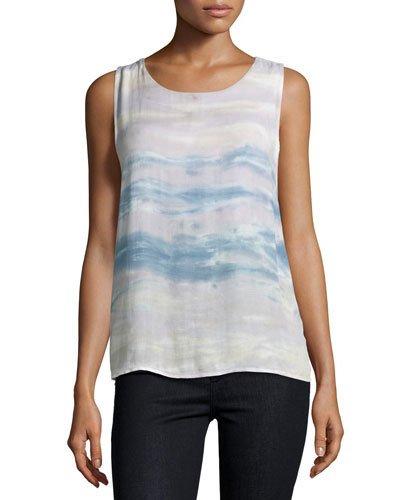 Sleeveless Split-back Top, Chambray/water Ripple