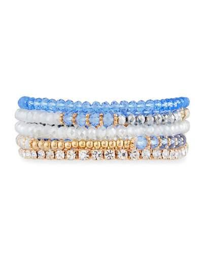 Mixed Crystal Bead Stretch Bracelets, Aqua,