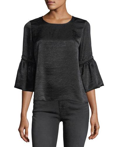 Satin 3/4-bell-sleeve Top