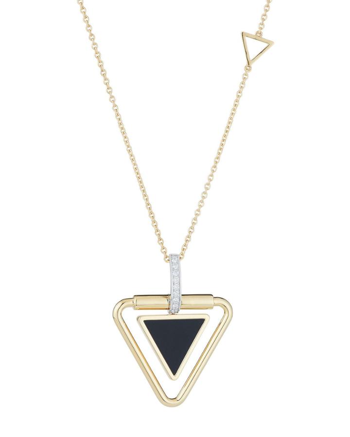 18k Triangular Black Jade Necklace, Gold/white