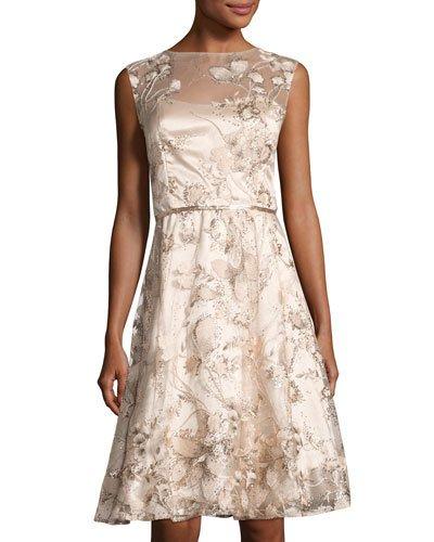 Floral-sequined A-line Dress