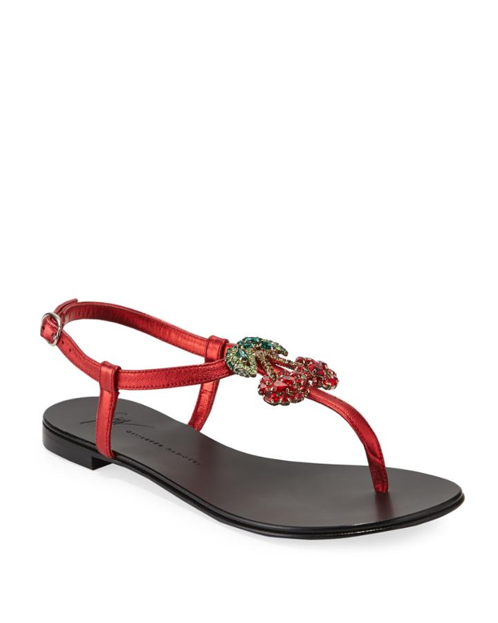 Metallic Sandals With Cherry Pendant