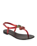 Metallic Sandals With Cherry Pendant