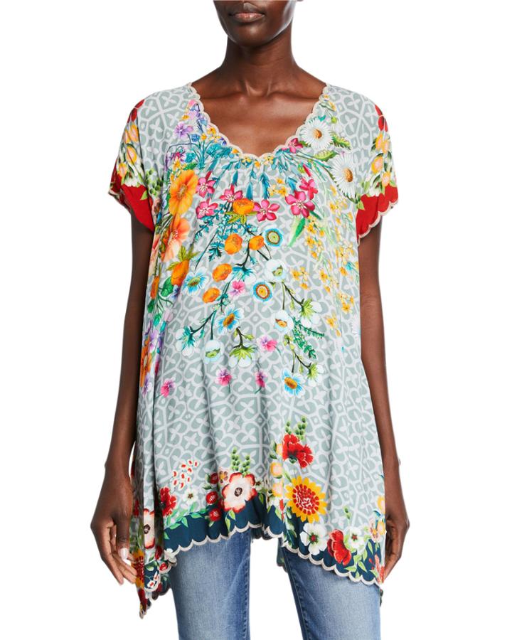 Lewit Floral-print Scallop-trim Top