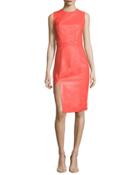 Sleeveless Jewel-neck Sheath Dress, Coral