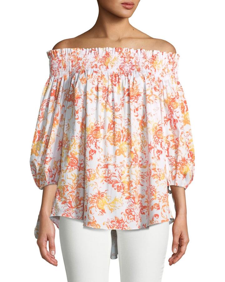 Lou Off-the-shoulder Floral-print Cotton Top