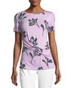 Falling Flower Ruched Short-sleeve Top