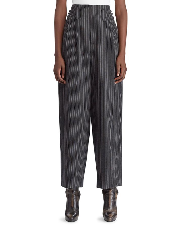 50th Anniversary Celesse High-waist Tapered-leg Textured Morning Stripe Wool Pants