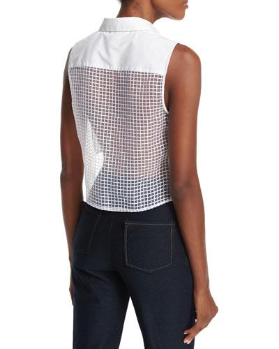 Sleeveless Lace-back Crop Top, White