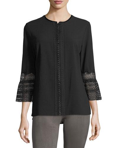 Eyelet-embroidered Zip-up Blouse