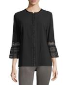 Eyelet-embroidered Zip-up Blouse