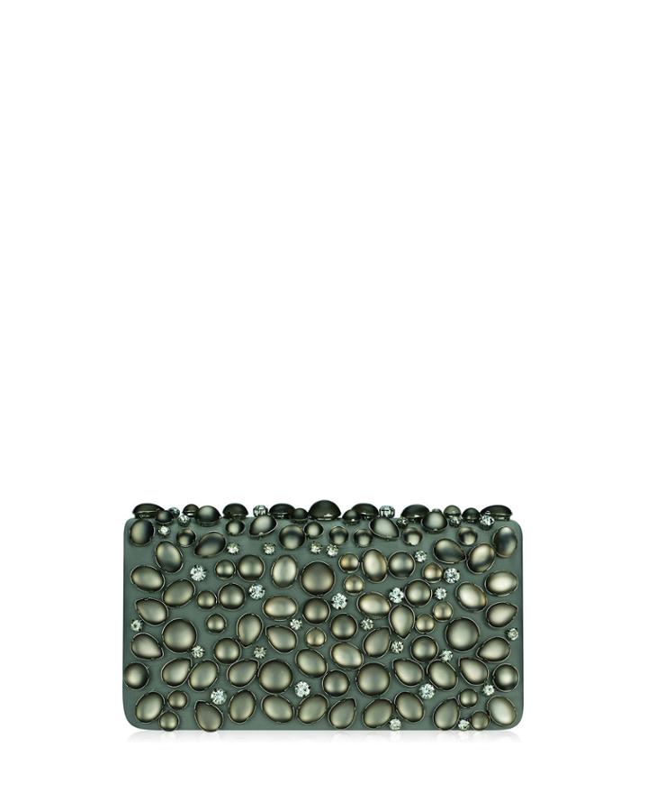 Stone-embellished Satin Clutch Bag