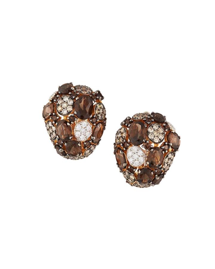 18k Rose Gold Smoky Quartz Mixed-diamond Earrings