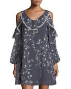 Floral-print Cold-shoulder Ruffled Dress