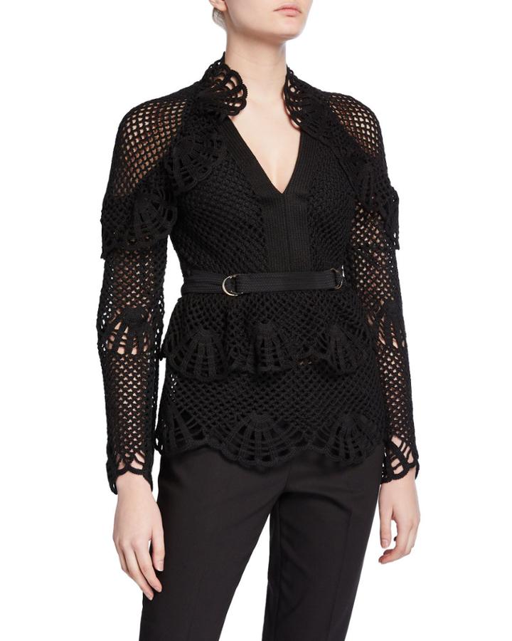 Ruffle Crochet Long-sleeve Top